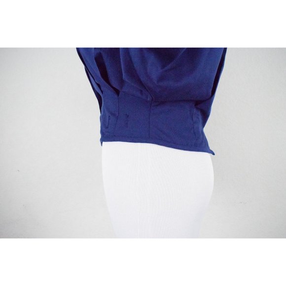 Vintage 80s Poly/Rayon Royal Blue Crop Blouse/Jacket | size Medium - Picture 7 of 10